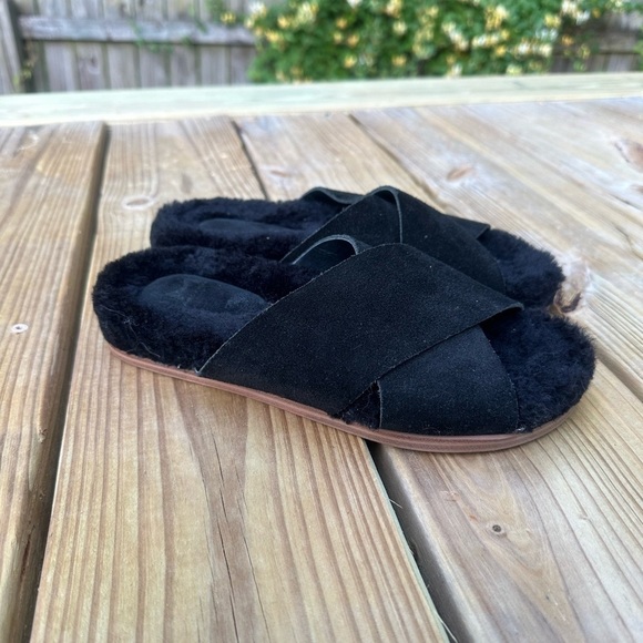 Marc Fisher LTD Canna Suede Leather Upper Sheep Skin Shearling Slip On Sandals - Picture 2 of 8